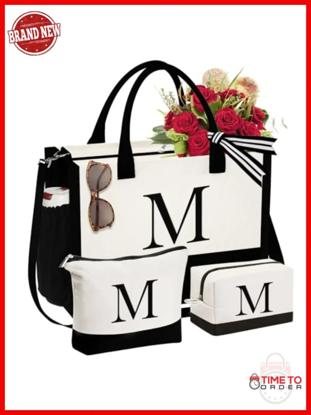 Initial Canvas Tote Bag & Makeup Bag Set - Personalized Gifts